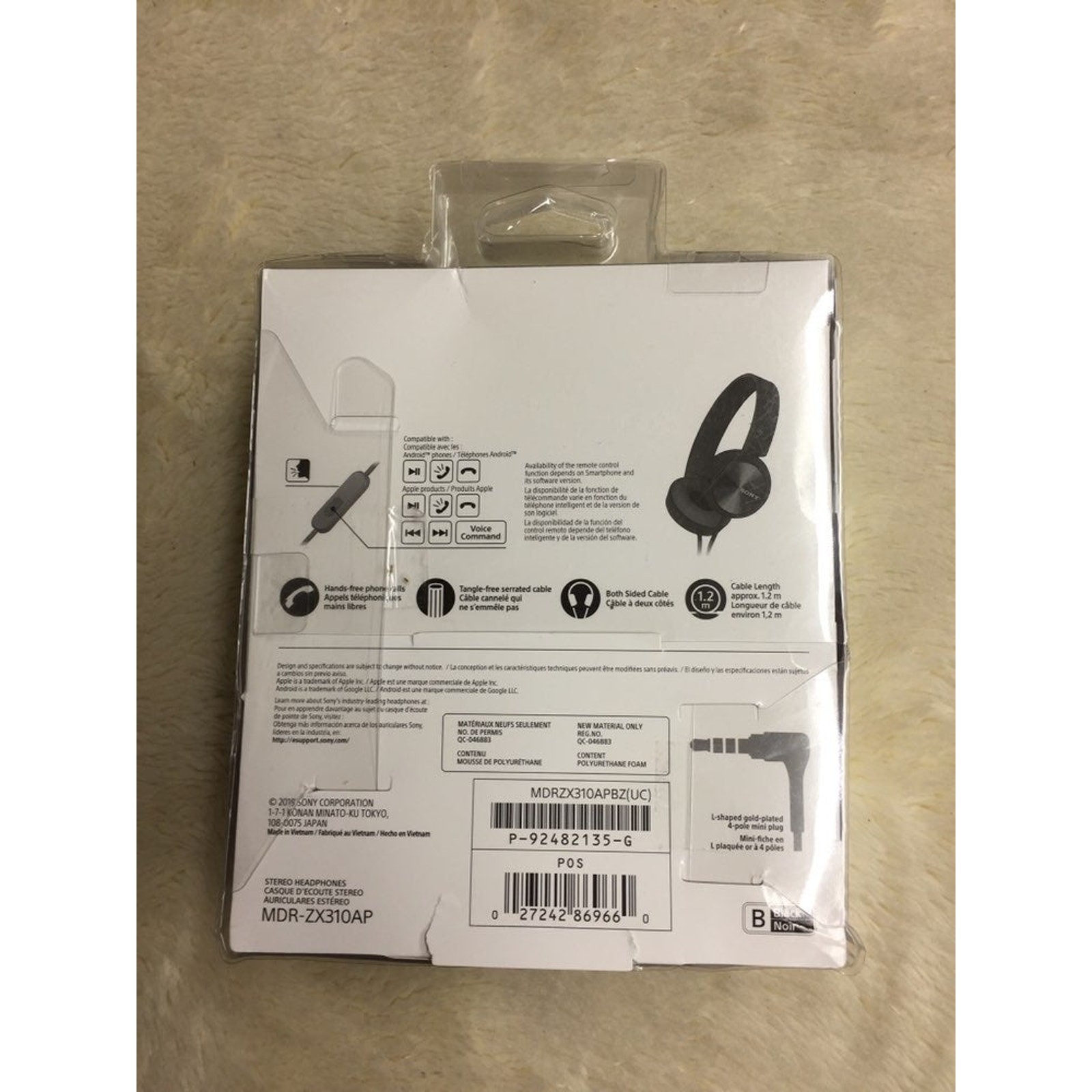 Sony On-the-Ear Wired Headphones-Black (MDR-ZX310APBZ)