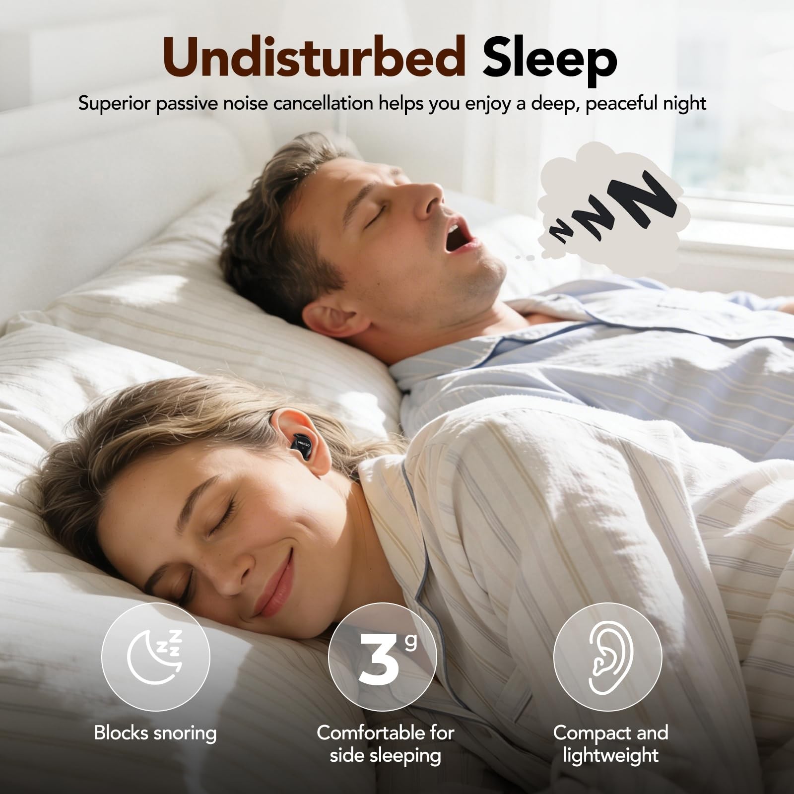 MINISO MS217 Sleep Earbuds, Mini in-Ear Design for Side Sleepers, Off-White