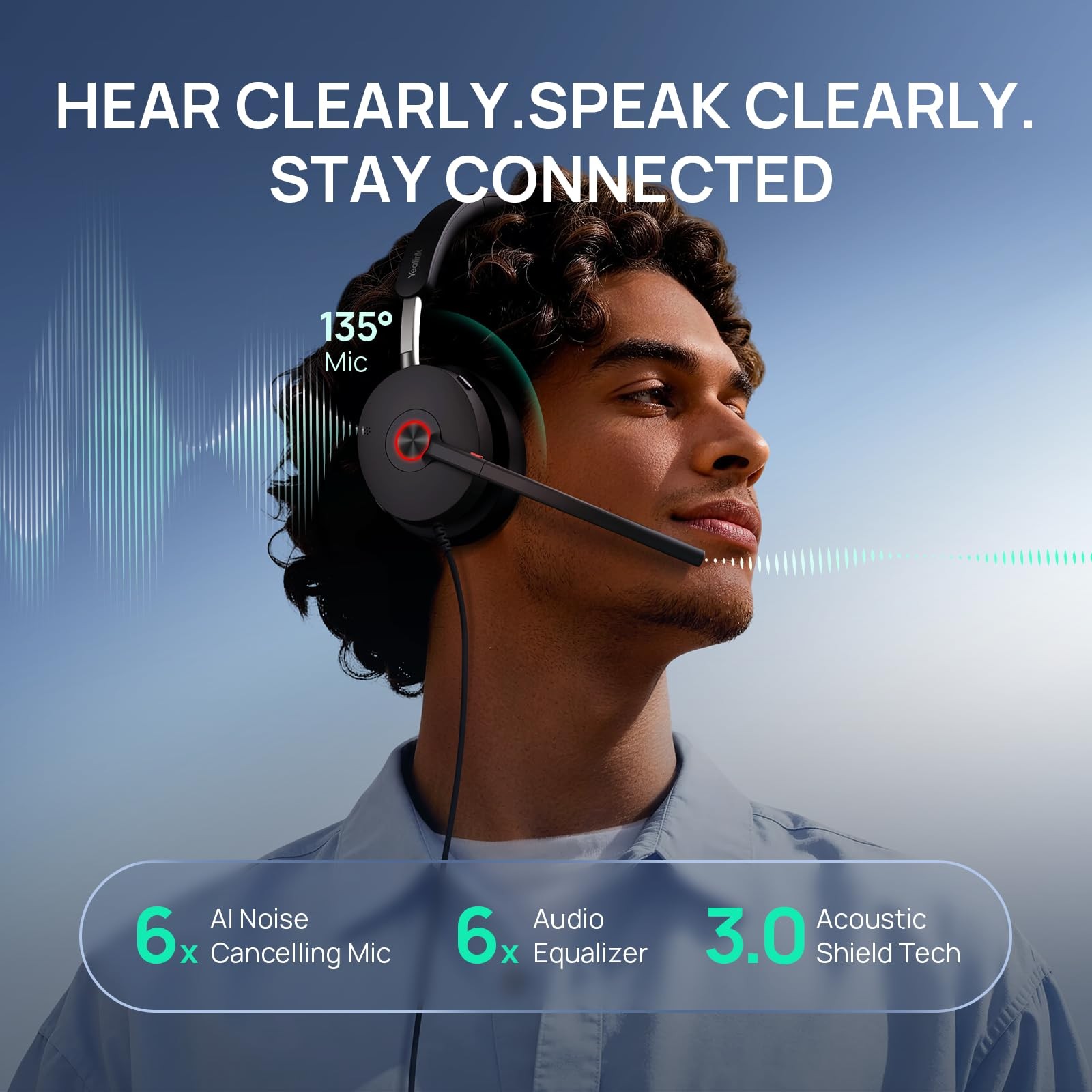 Yealink UH48 Wired USB Headset 6 AI Noise Canceling Mics, Teams & Zoom Certified