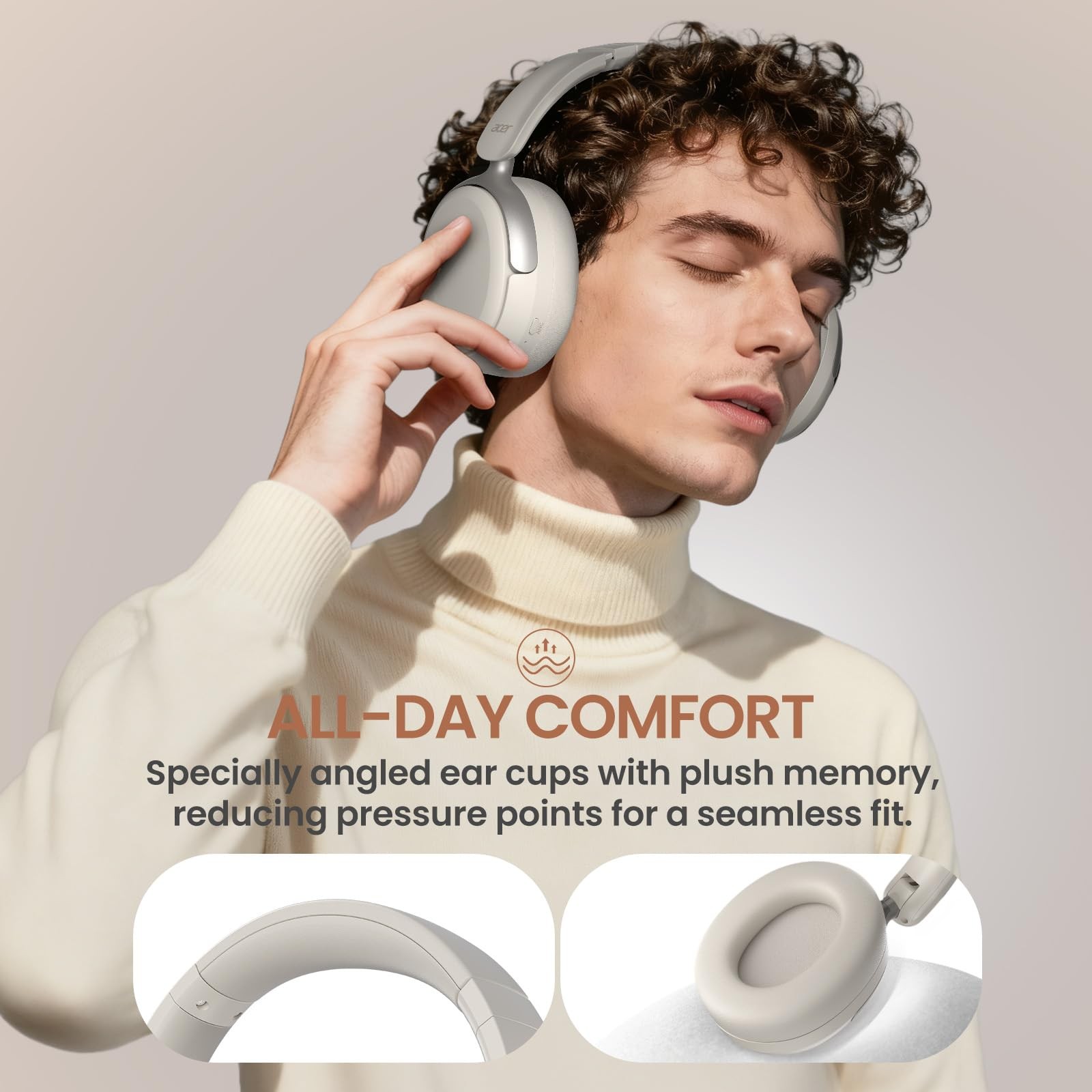 Acer OHR516 Active Noise Cancelling Headphones, Over Ear Wireless Bluetooth, …