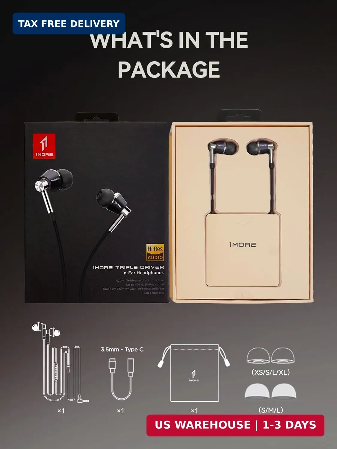 1MORE Triple Driver in-Ear Earphones Hi-Res Headphones with High Resolution, Bas