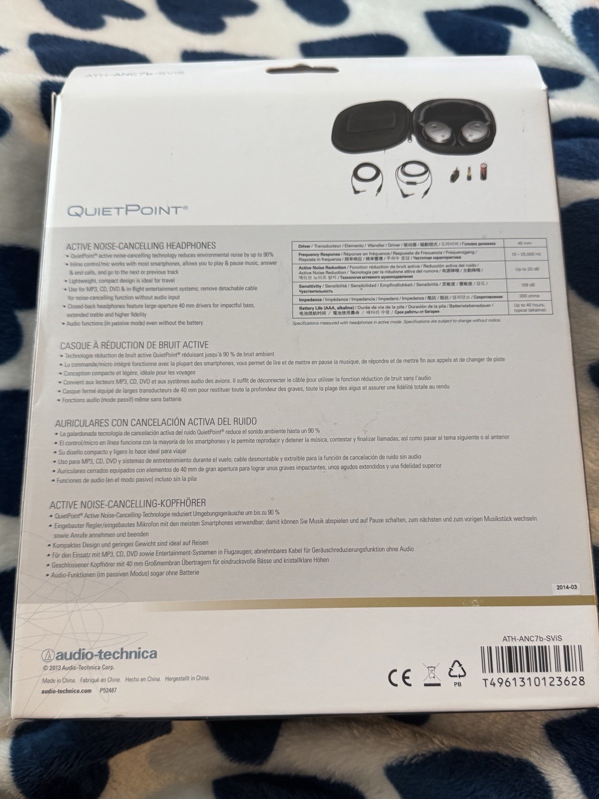 Audio-Technica ATH-ANC7b-SVIS QuietPoint ANC Over-Ear Headphones 3.5mm Black