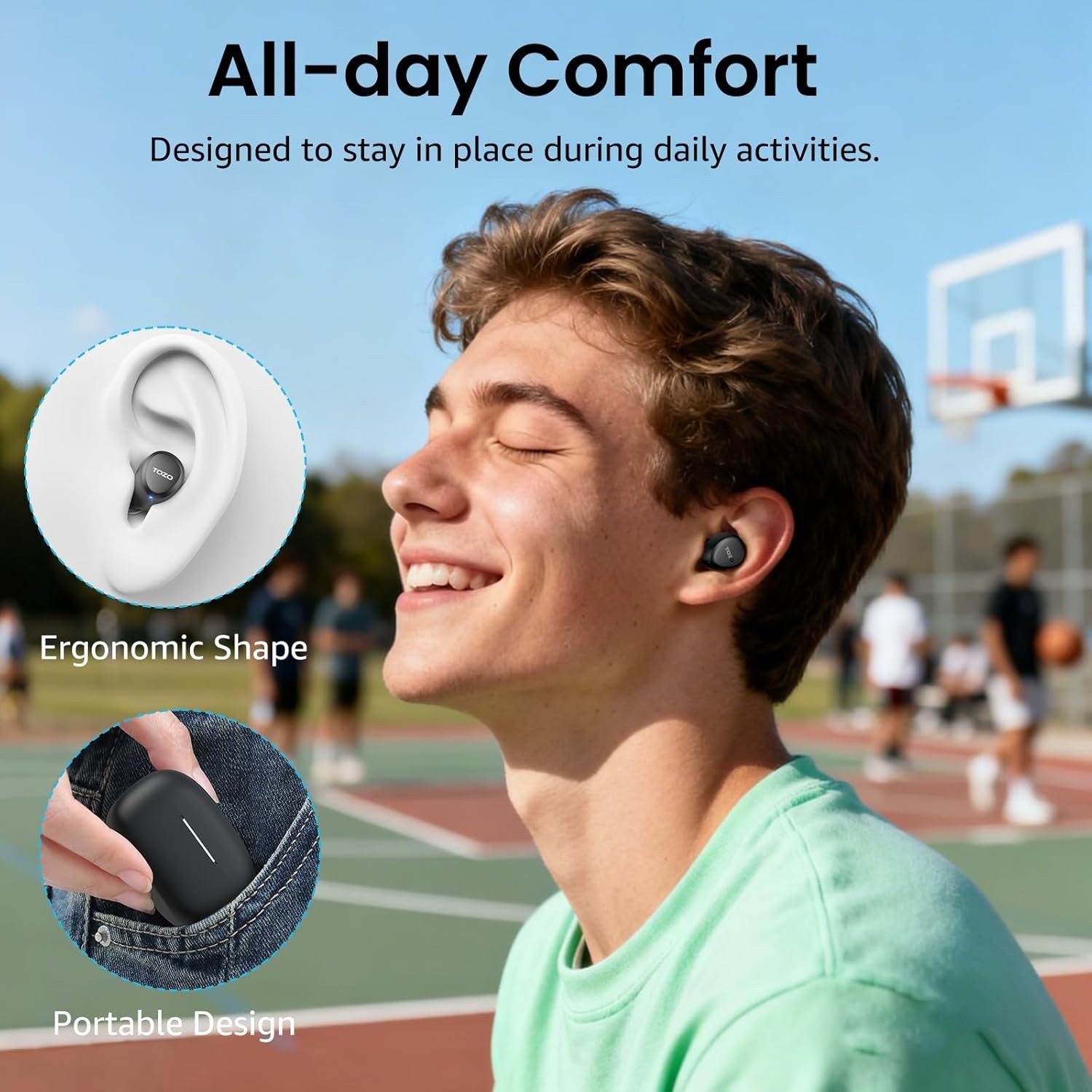 TOZO A1 Wireless Earbuds with 32 Preset EQ, IPX5 Waterproof, and Lightweight Fit