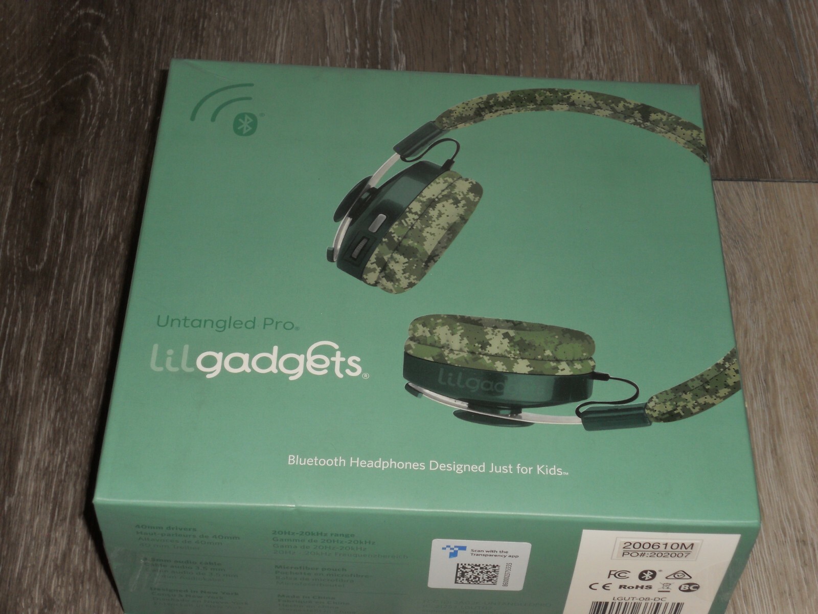 LilGadgets Untangled PRO Kid Premium Wireless Bluetooth Headphones Camo Sealed