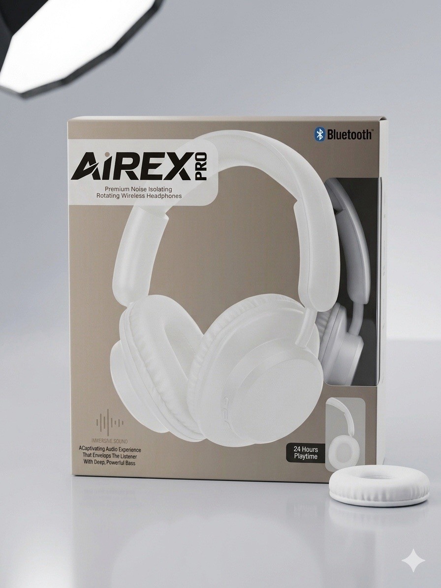 AiREX AiREX PRO Bluetooth Noise Isolating Over-Ear Headphones Mic USB-C White