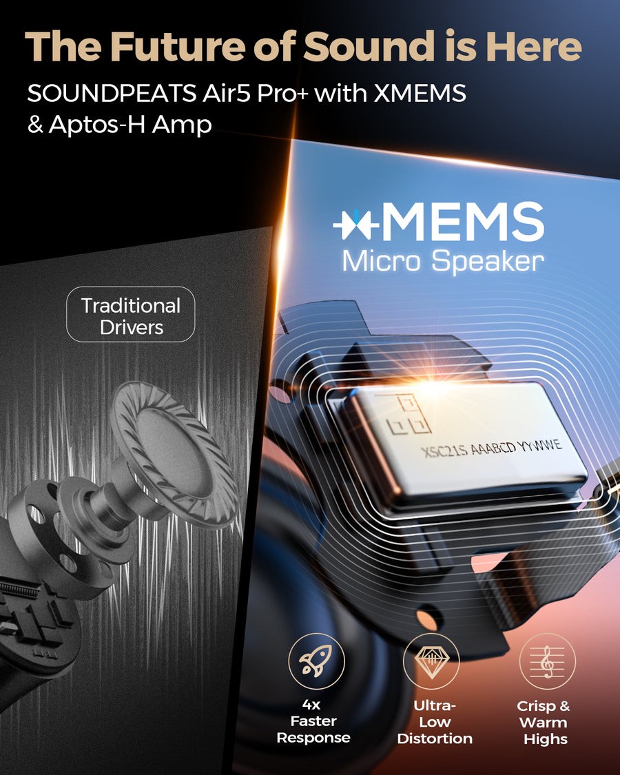 SoundPEATS Air5 Pro Plus Wireless Earbuds ANC Hi-Res Audio XMEMS aptX Lossless