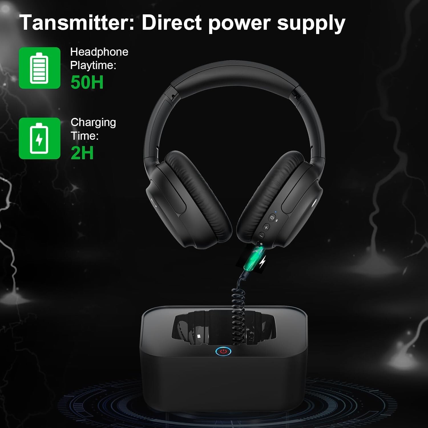 Bluetooth 5.2 Wireless Headphones for TV w/ Optical Digital RCA AUX USB Input