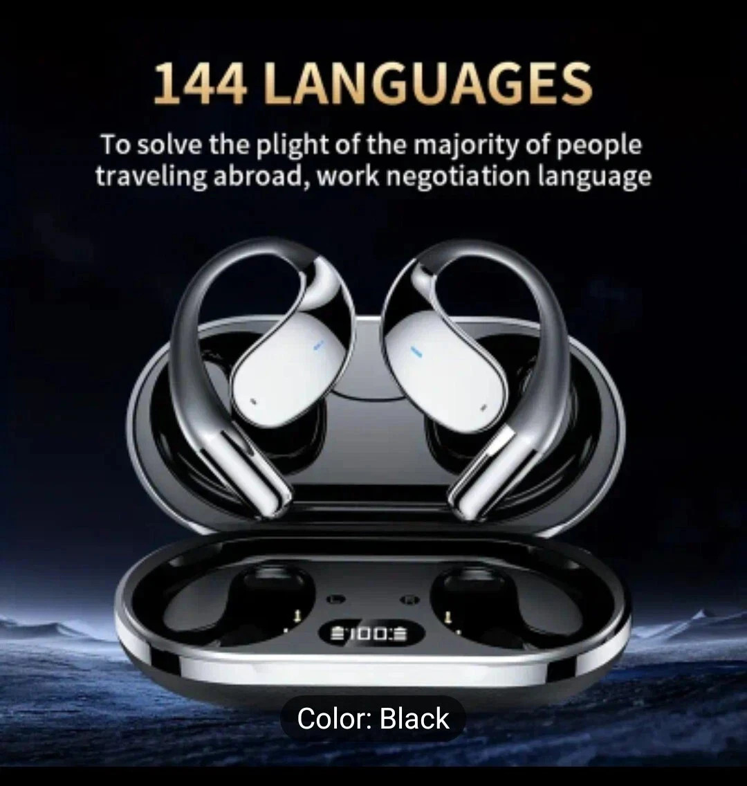 Ai Translation Black Headset, Bone Conducting Wireless Headset, Real-time