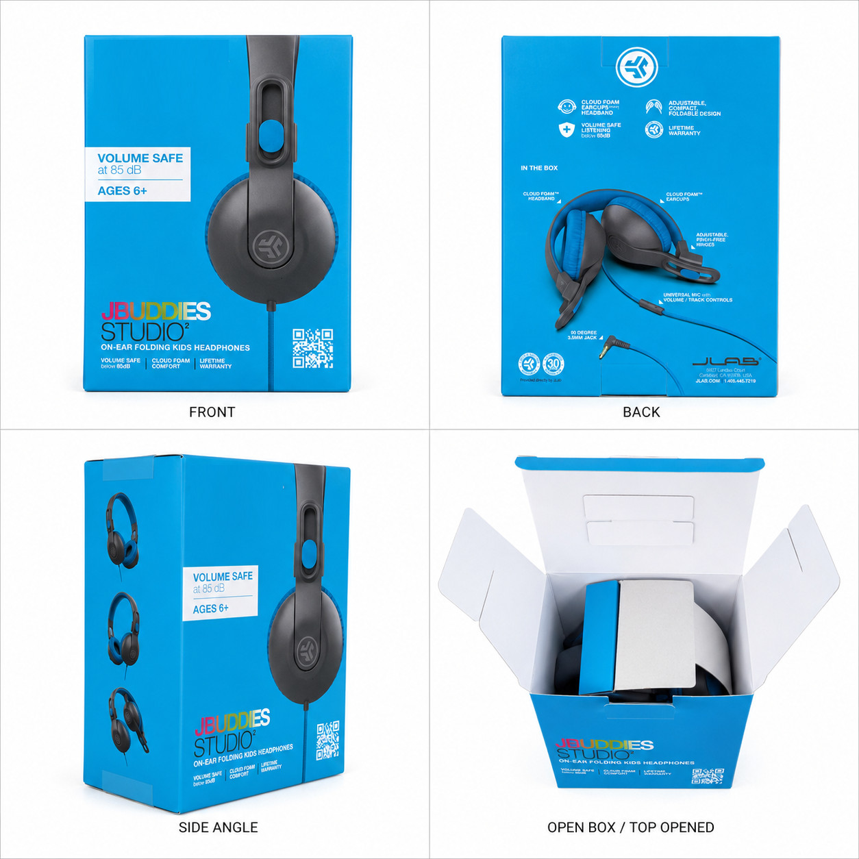 Kids Wired On-Ear Headphones 85dB Volume Limited Mic 3.5mm Black Blue