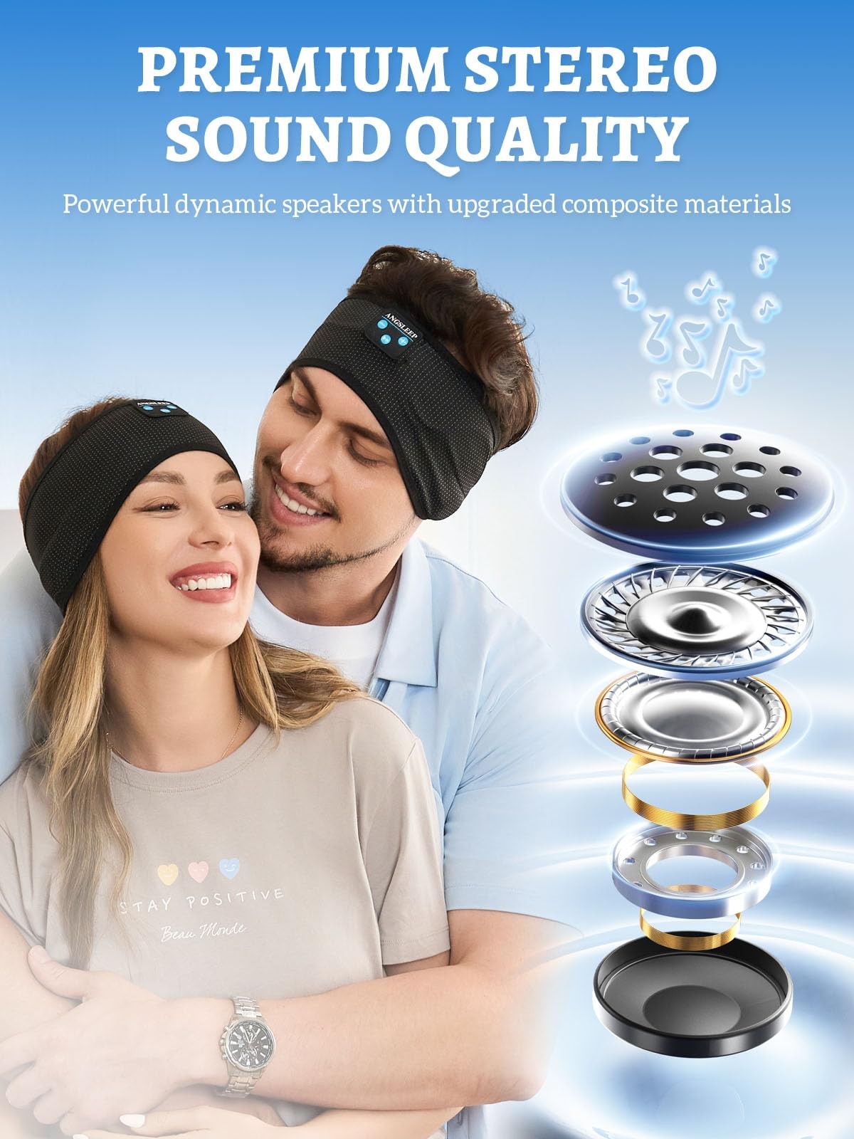 Sleep Headphones Bluetooth Wired 2in1, Headband Side Sleeper Thin Speaker Mic