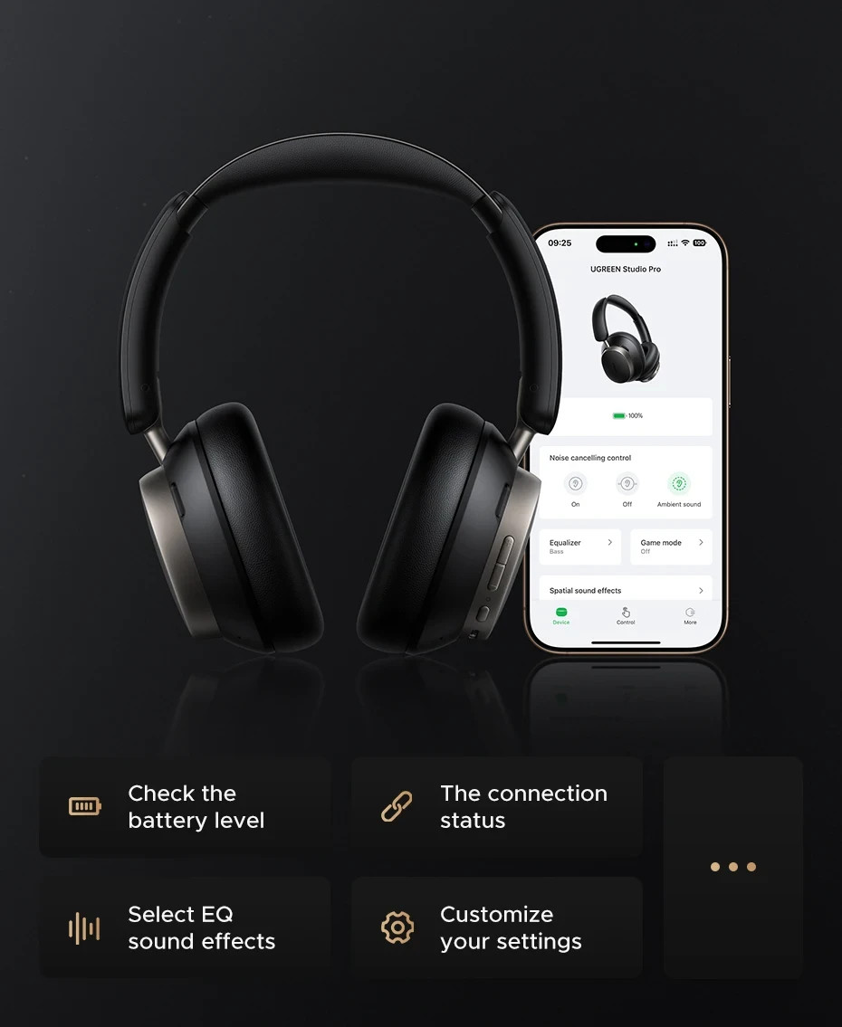 UGREEN Studio Pro ANC Bluetooth 6.0 Headphones Hi-Res LDAC 120H Over Ear