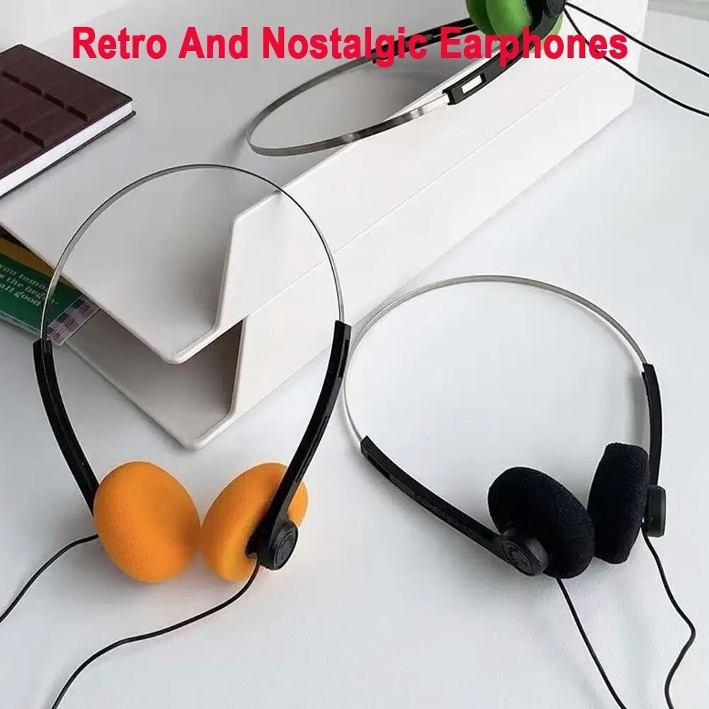 Retro Over Ear Wired Headphones 3.5mm Vintage Stereo Headset Black