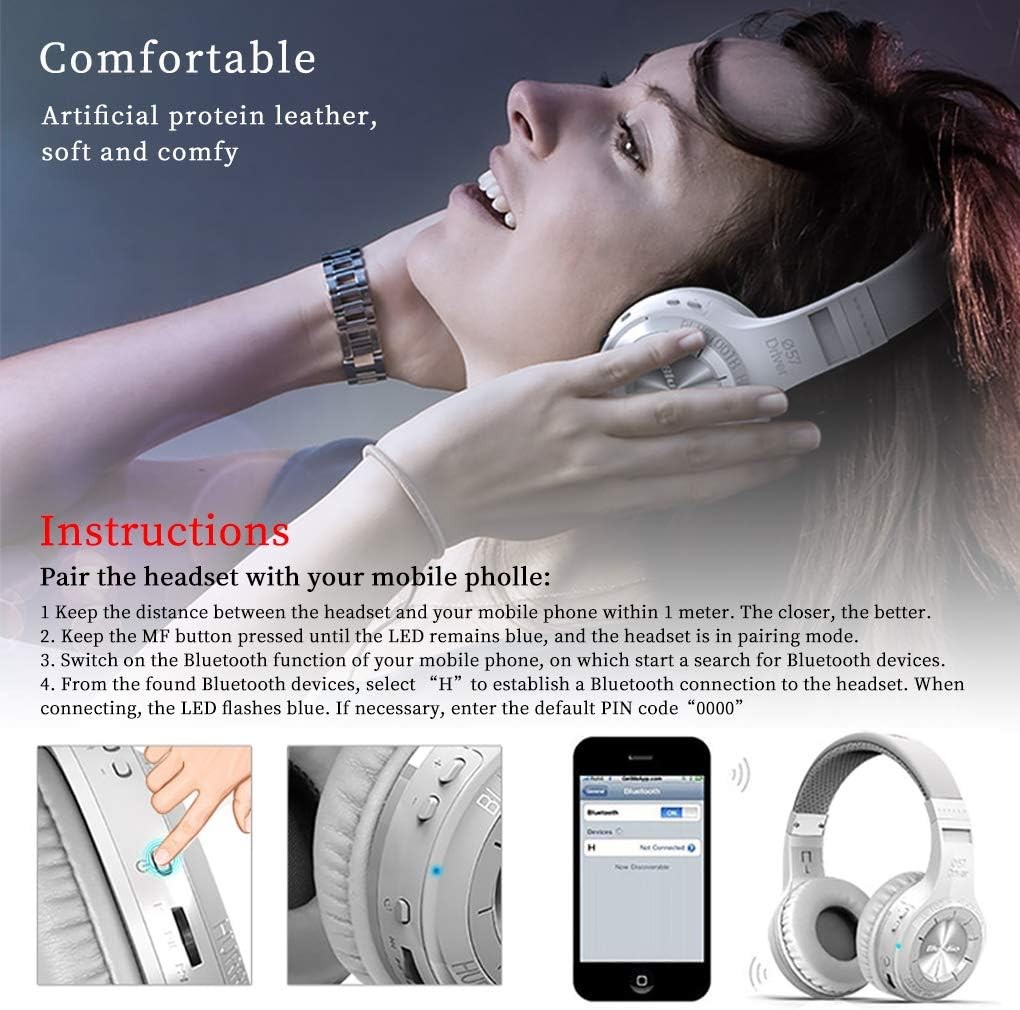 Bluedio HT Turbine Wireless Bluetooth 5.0 Stereo Headphones with Mic (White)