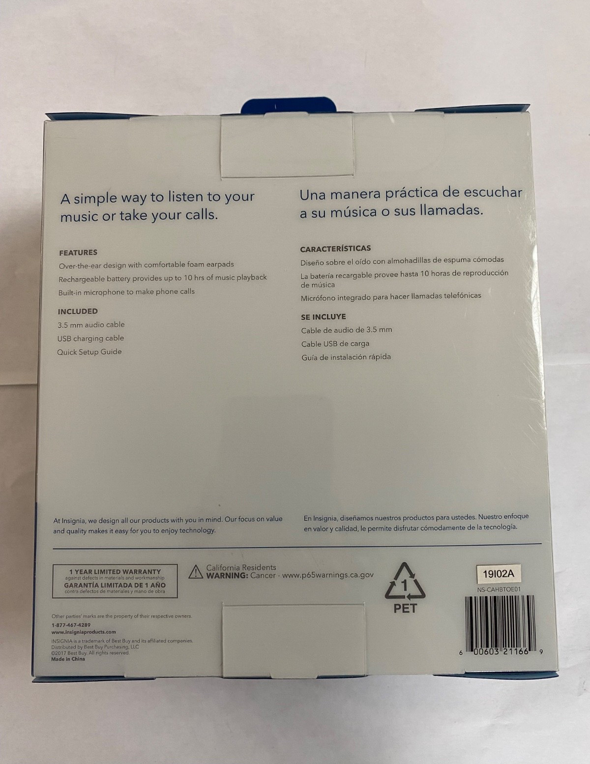 Insignia Bluetooth Wireless Over-the-Ear Headphones NS-CAHBTOE01 – Black – NEW*