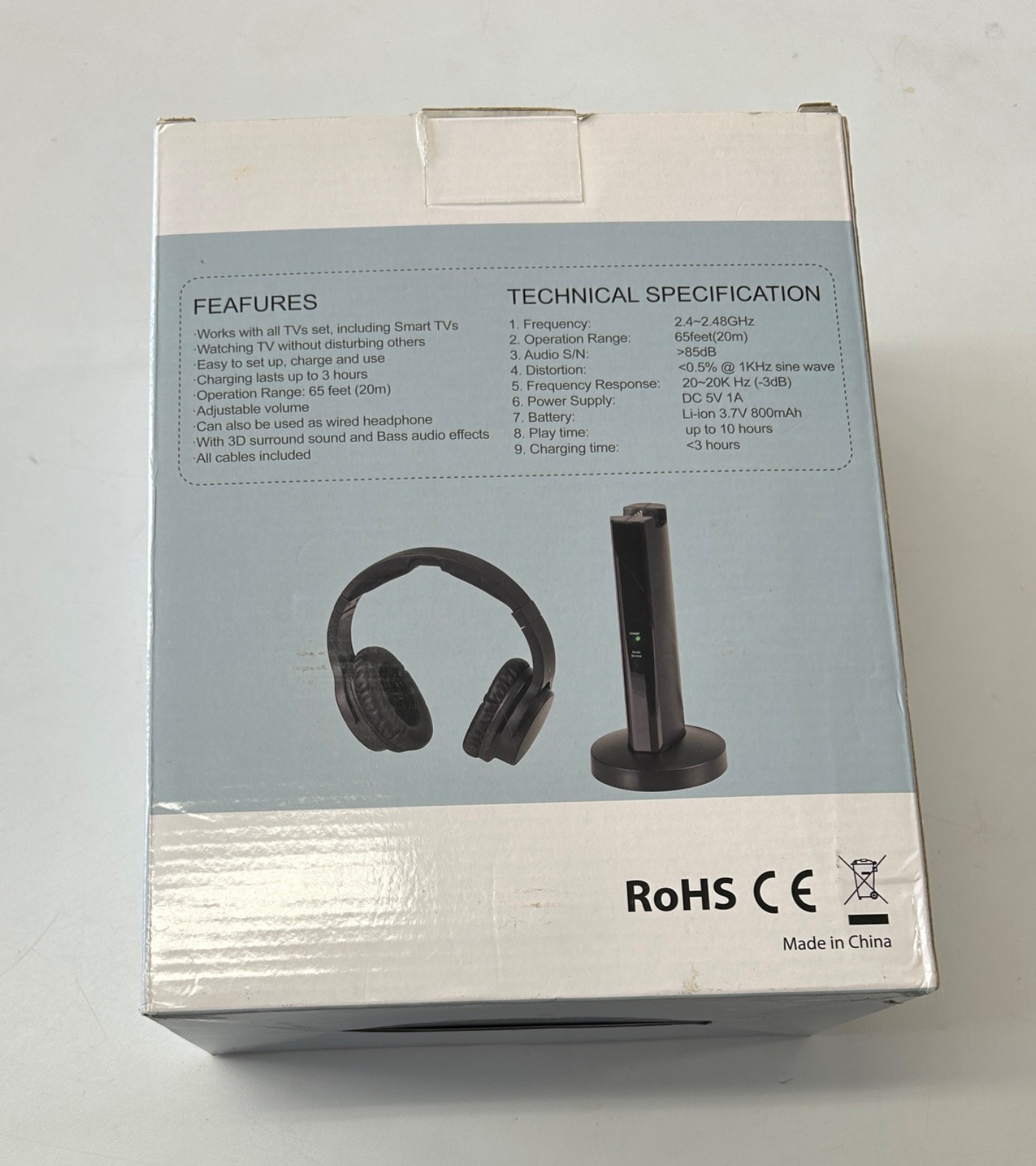 Wireless Headphones for TV Watching with 2.4G RF Transmitter Charging Black