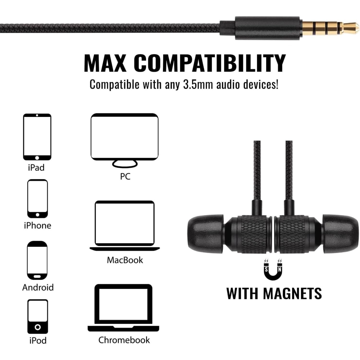 LUDOS Ultra Wired Earbuds in-Ear Headphones, 5 Years Warranty, 3.5 mm, Black