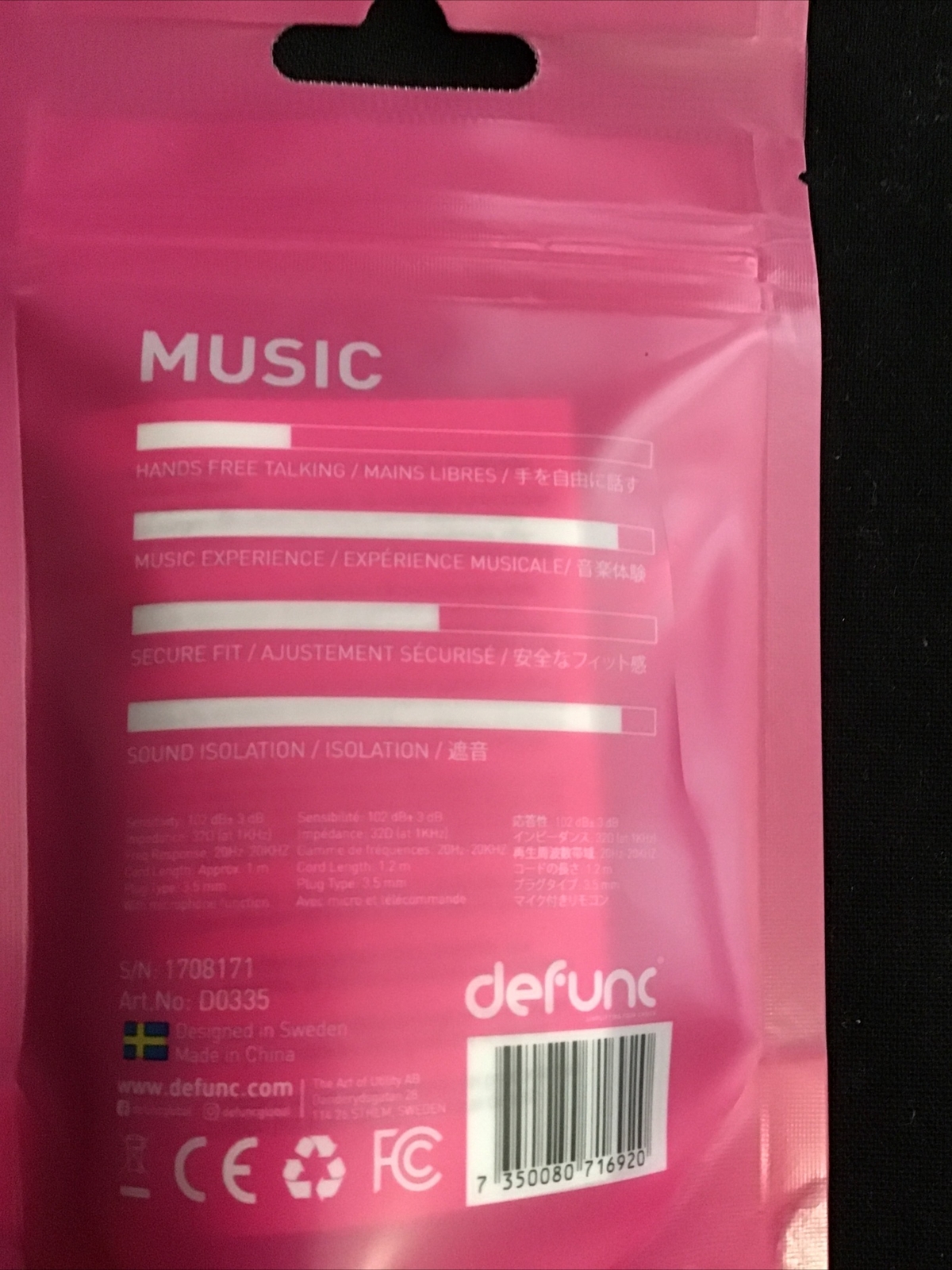 Brand New DeFunc Basic Music Earbuds With Mic And Remote Pink