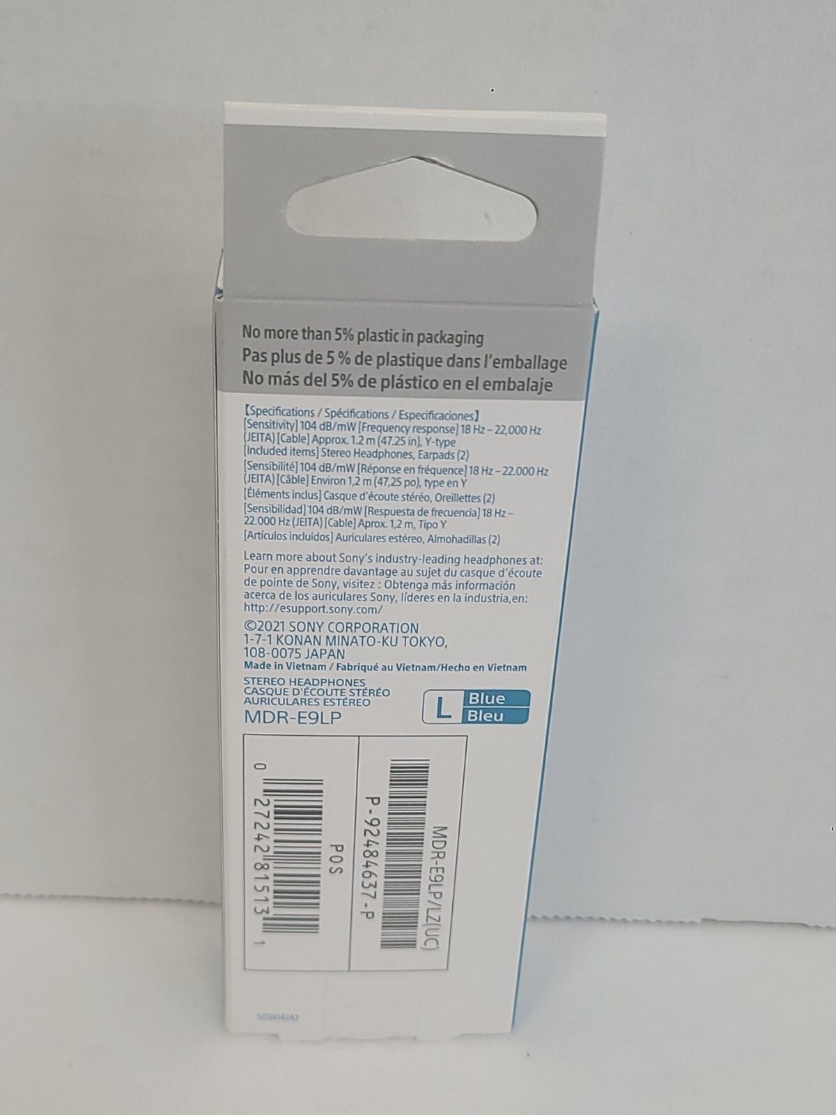 Sony MDR-E9LP In-Ear Stereo Audio Fashion Earbuds Earphones Headphones Blue Box