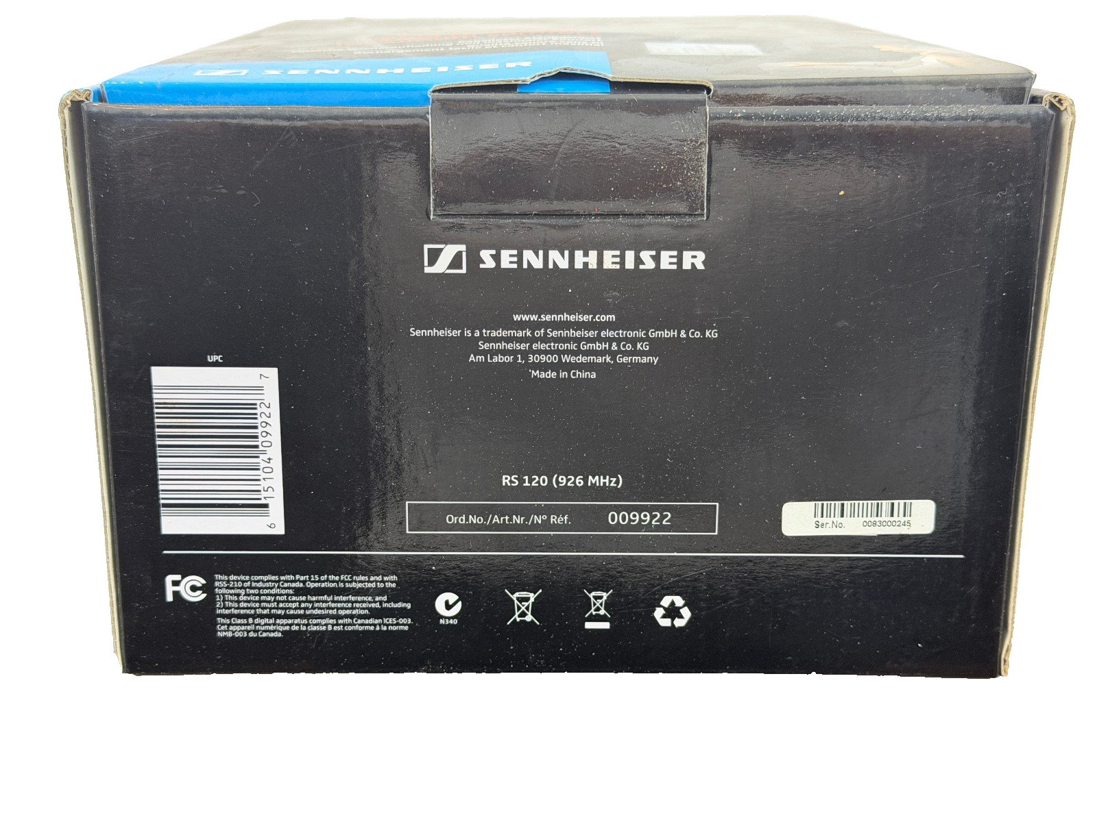 Sennheiser RS 120 Transmitter Base Only w/Box Cord Rechargeable Batteries Tested