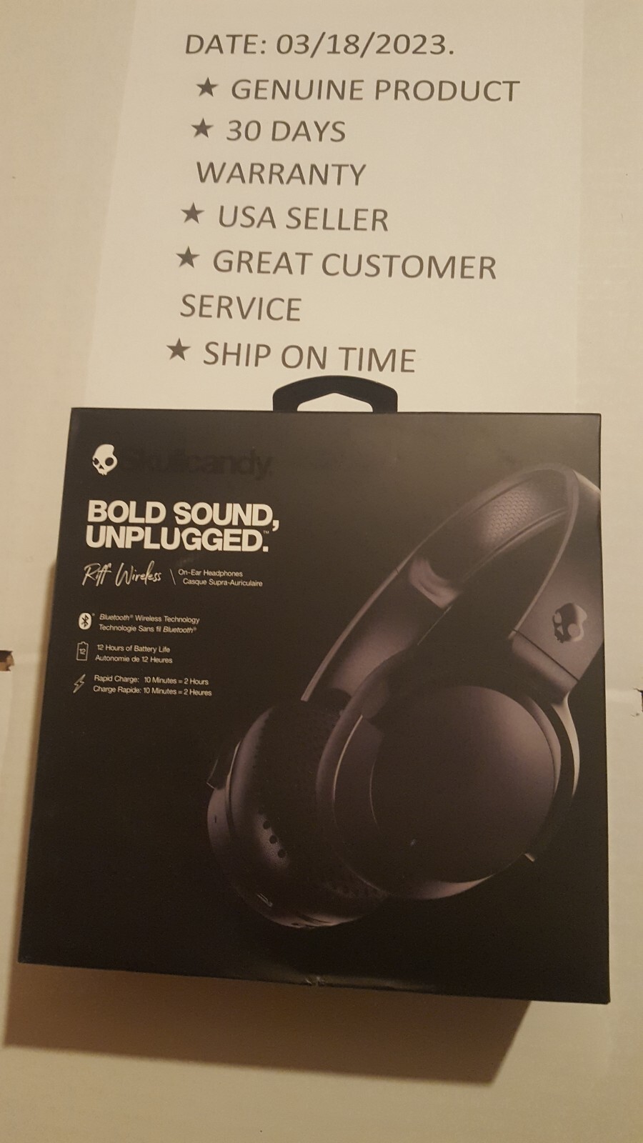 NEW Skullcandy Riff Wireless Bluetooth On-Ear Headphones with Mic Black