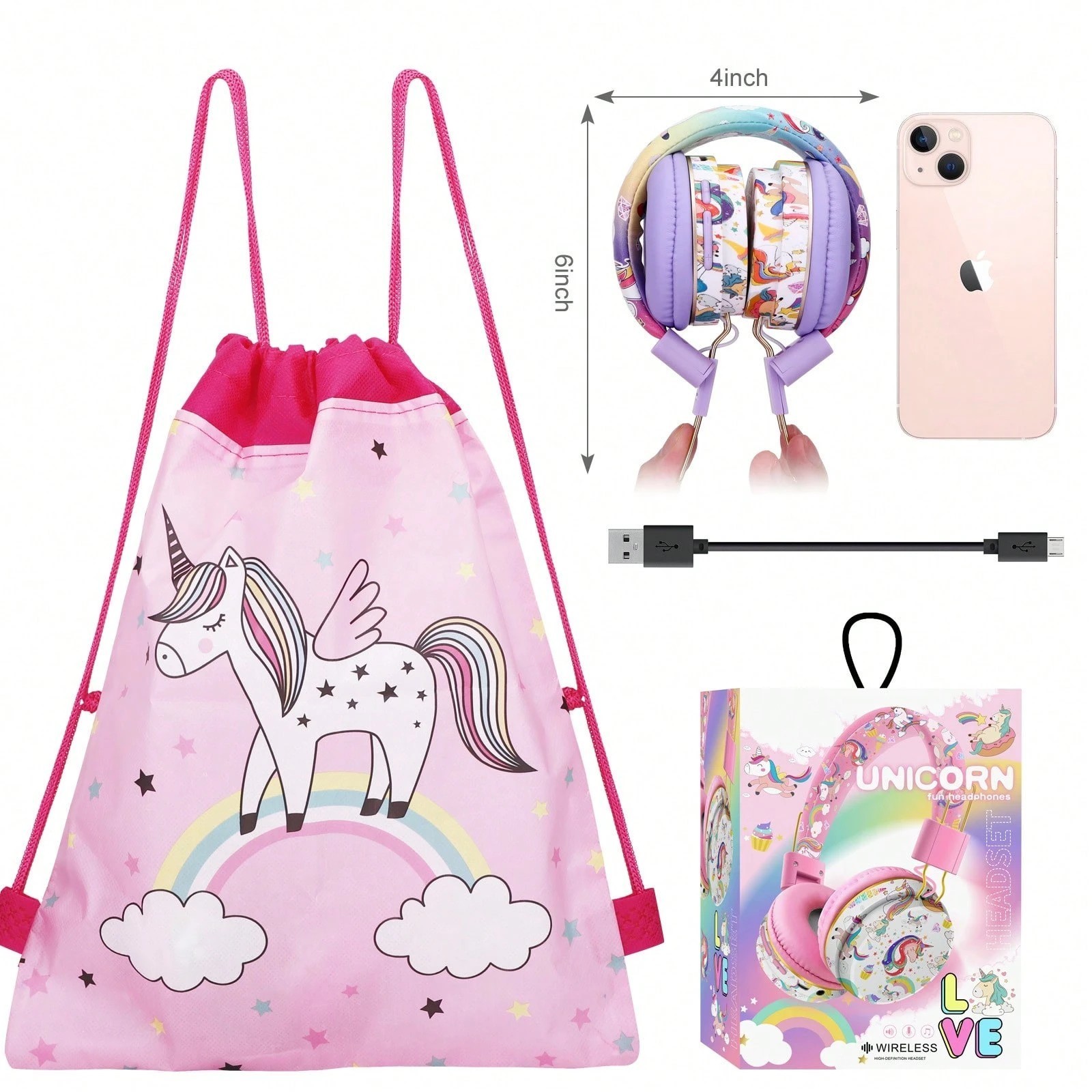 Unicorn Cat Ear Wireless Bluetooth Headphones with Mic for Girls Birthday Gift