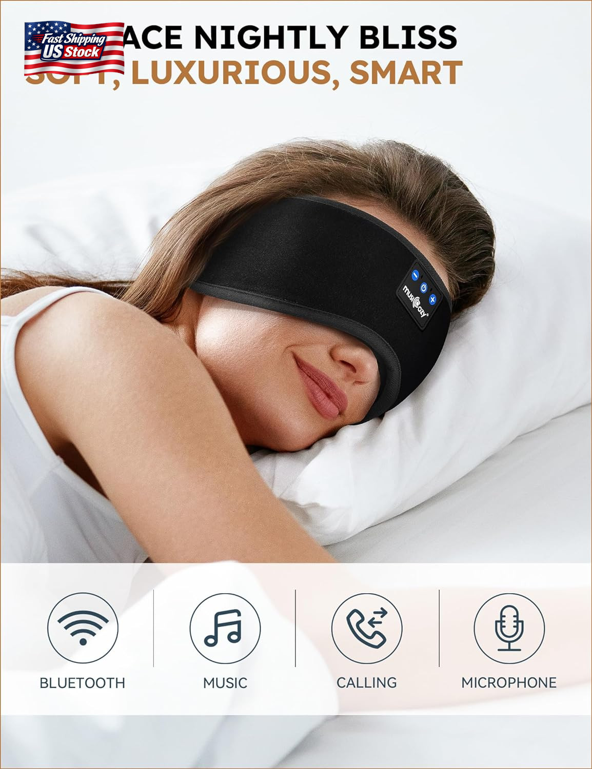 MUSICOZY Sleep Headphones Bluetooth 5.2 Headband Sleeping Headphones Sleep Mask,