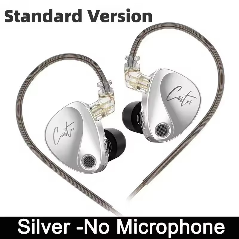 KZ Castor Wired Earbuds HiFi Dynamic Headphones SILVER NO MIC