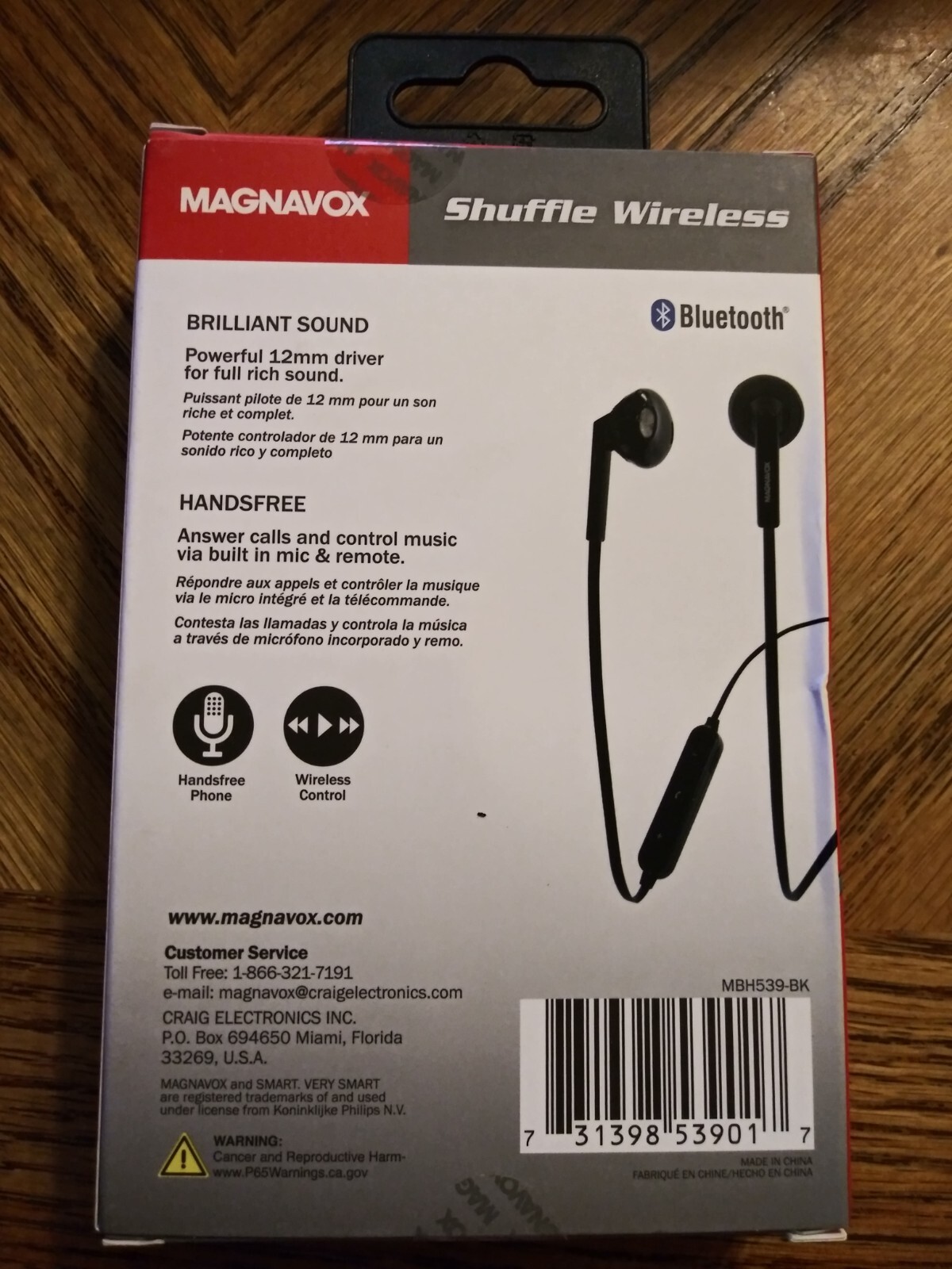 Magnavox Shuffle Wireless Bluetooth Handsfree Phone Wireless Control 12mm Driver