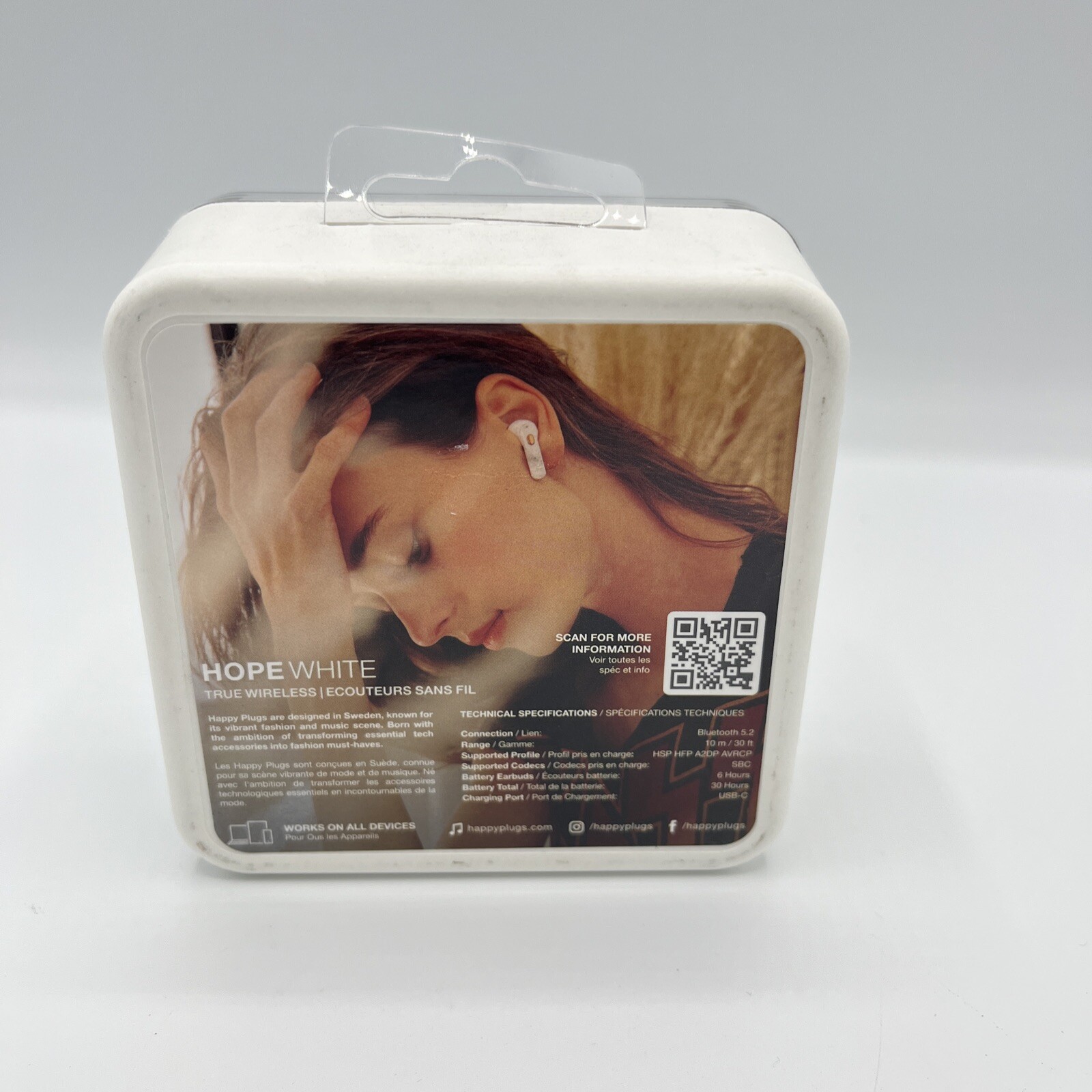 New Sealed! Happy Plugs Hope In-Ear Truly Wireless Headphones – White