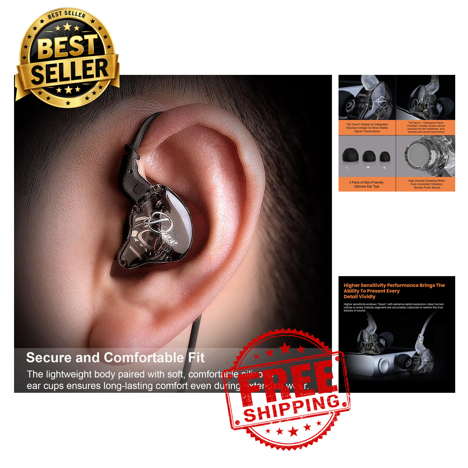 KZ Dawn IEM Wired in-Ear Monitor 3.5mm Noise Isolating Studio Gaming Earphones