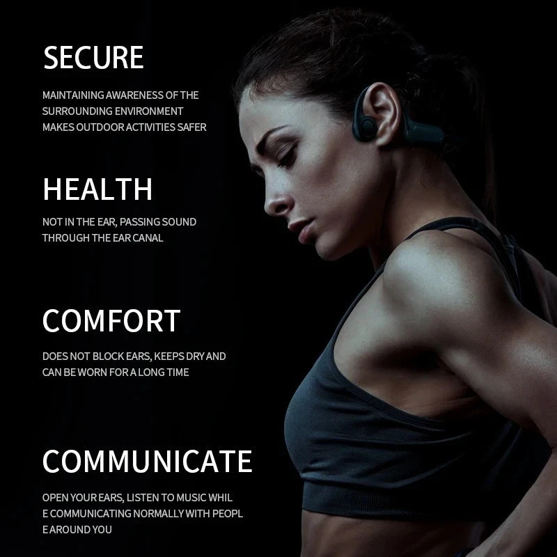 Bone Conduction Wireless Sport Headphones Bluetooth Earphone w/ Mic Waterproof