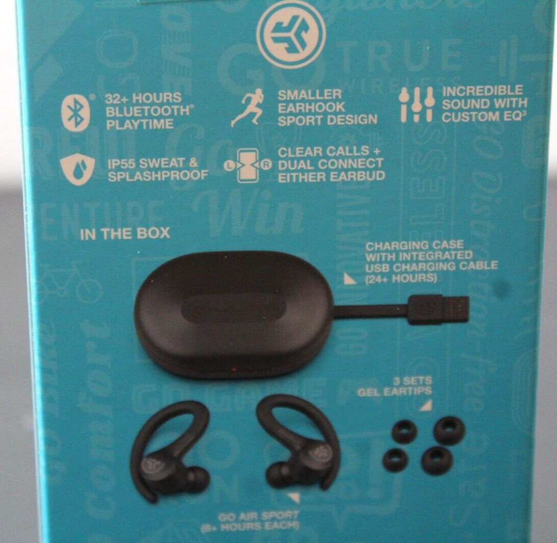 JLab Go Air Sport True Wireless Bluetooth Earbuds With Charging Case – Black