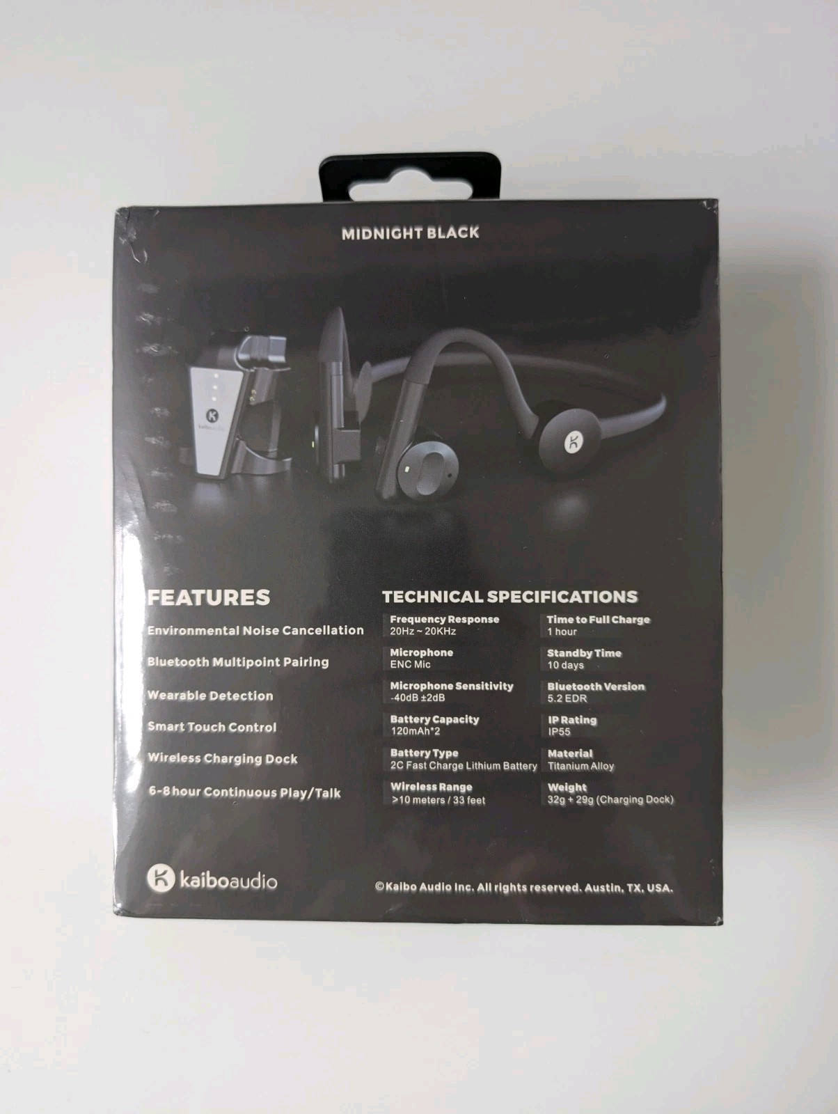 Kaibo Audio Flex Bone Conduction Bluetooth Headphones Black