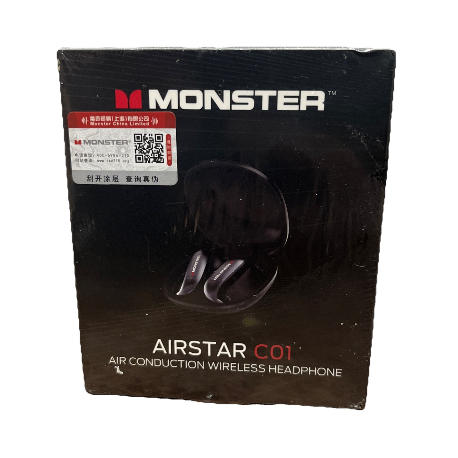 Monster Airstar C01 Air Conduction Wireless Bluetooth Headphones Black Brand New
