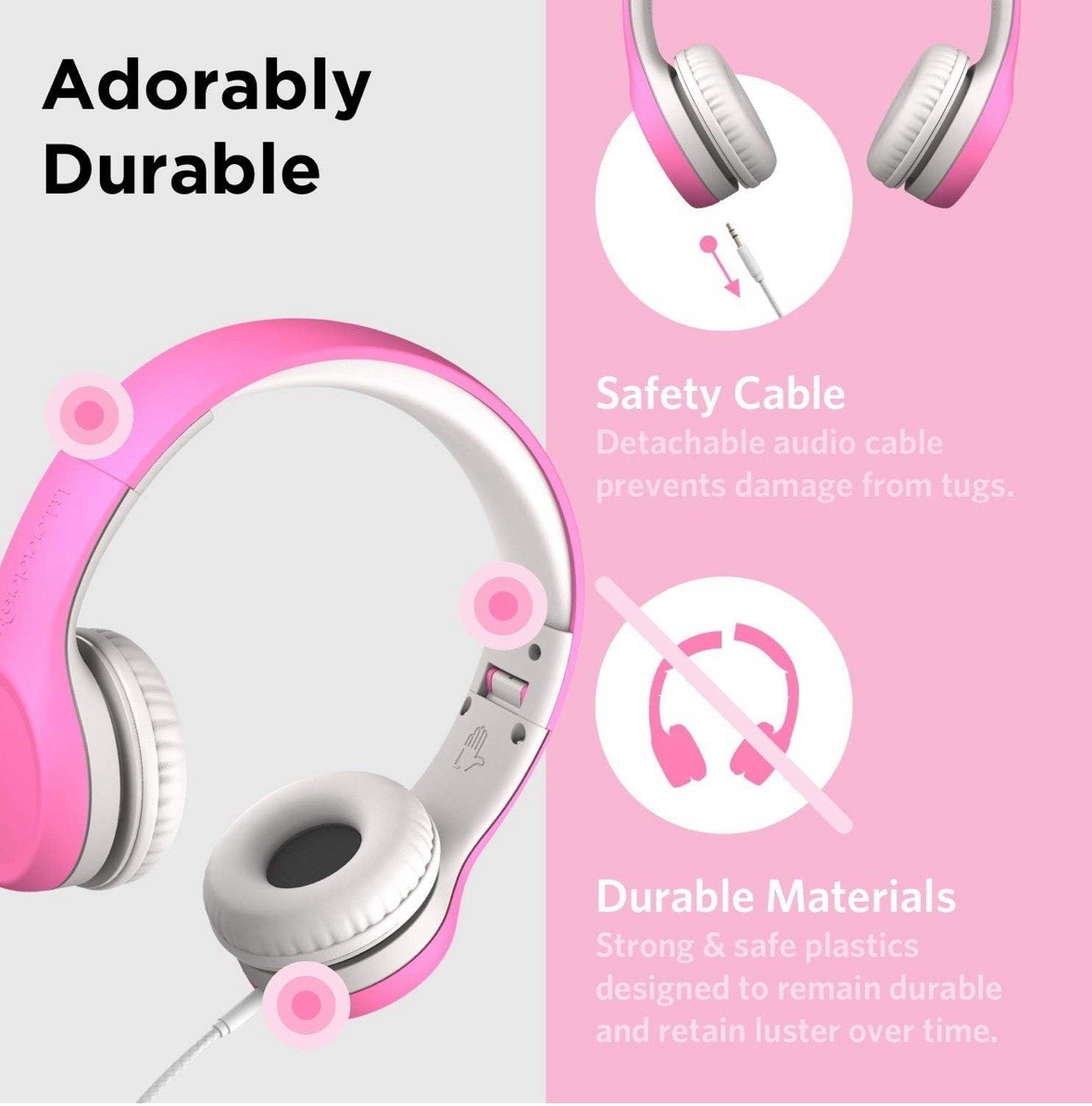 LilGadgets Kids Headphones for School – Ages 3+, On-Ear, Foldable, Wired Pink