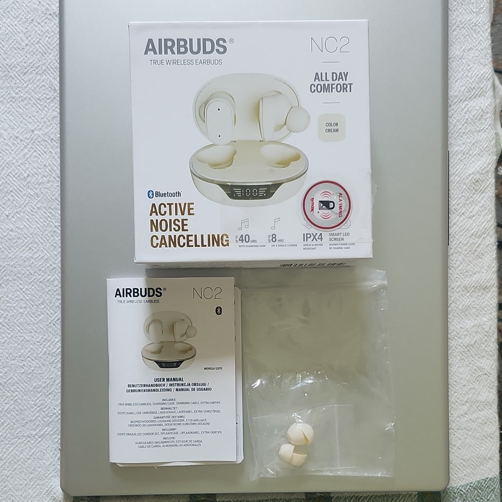 AIRBUDS NC2 True Wireless Bluetooth In-Ear Earbuds ANC w/ Charging Case Cream