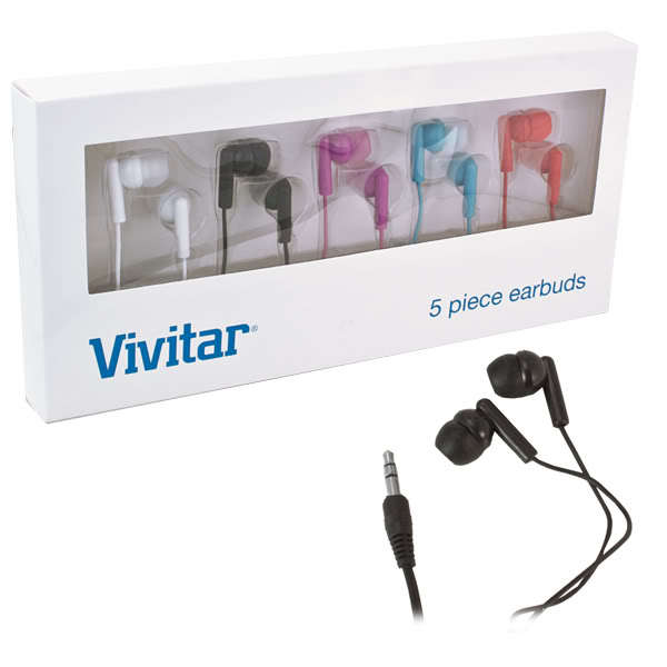 5-Pack: Vivitar Noise Isolating Earbud Headphones w/ Silicone Comfort Earbuds ”