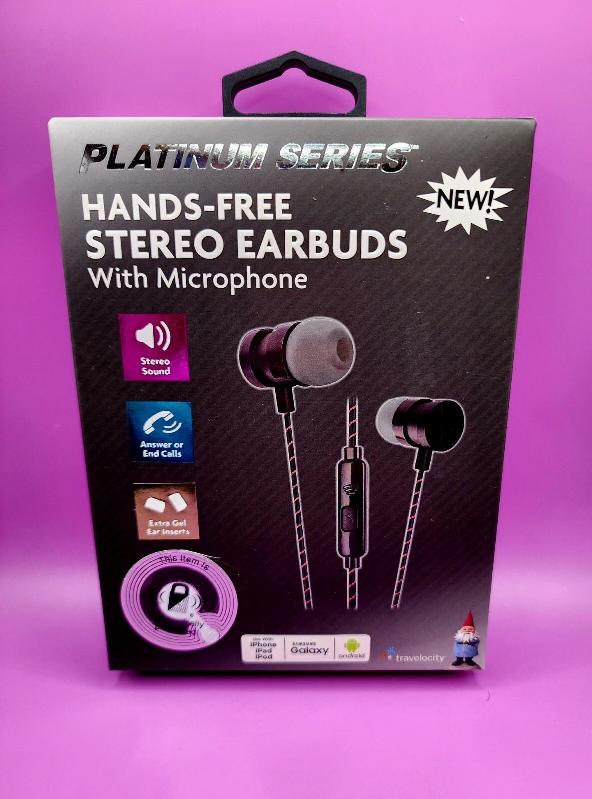 Travelocity Platinum Series Hands-Free Stereo Earbuds with Microphone – Black