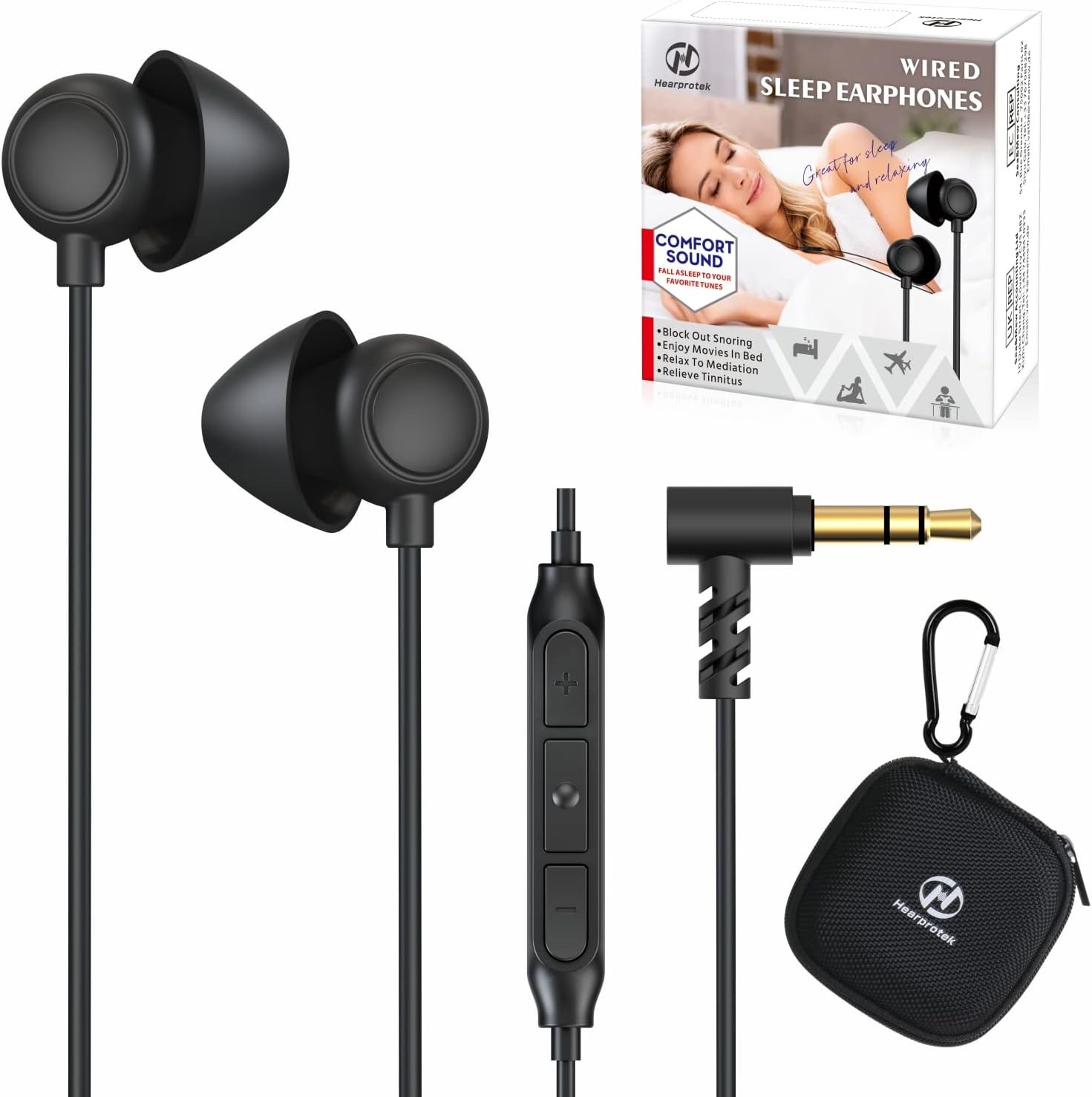 Hearprotek Sleep Earbuds, 2 Pairs Soft Comfortable in-Ear Standard, Black