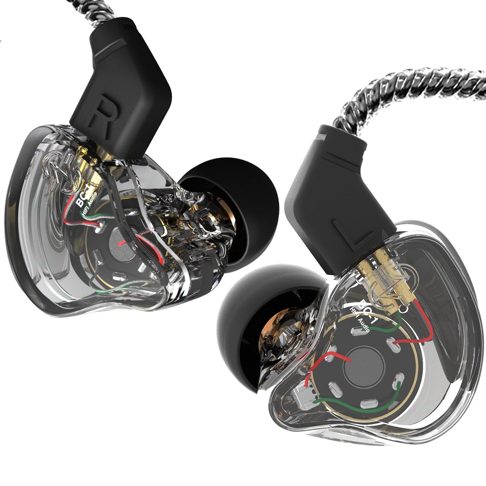 Wired Earbuds Clear Black Bass HiFi Earphones Musicians Singers Stage Studio
