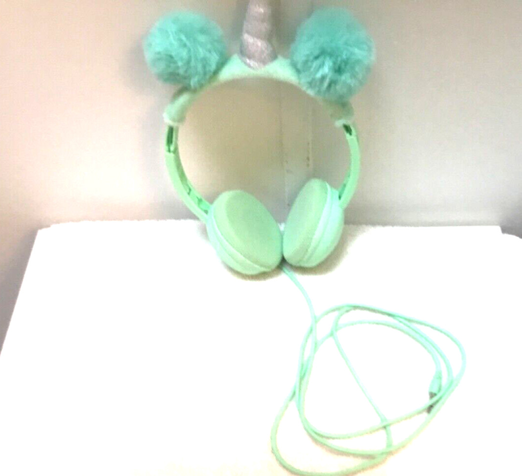 Girls Mint green Unicorn Wired Headphones with Microphone 3.5mm Jack