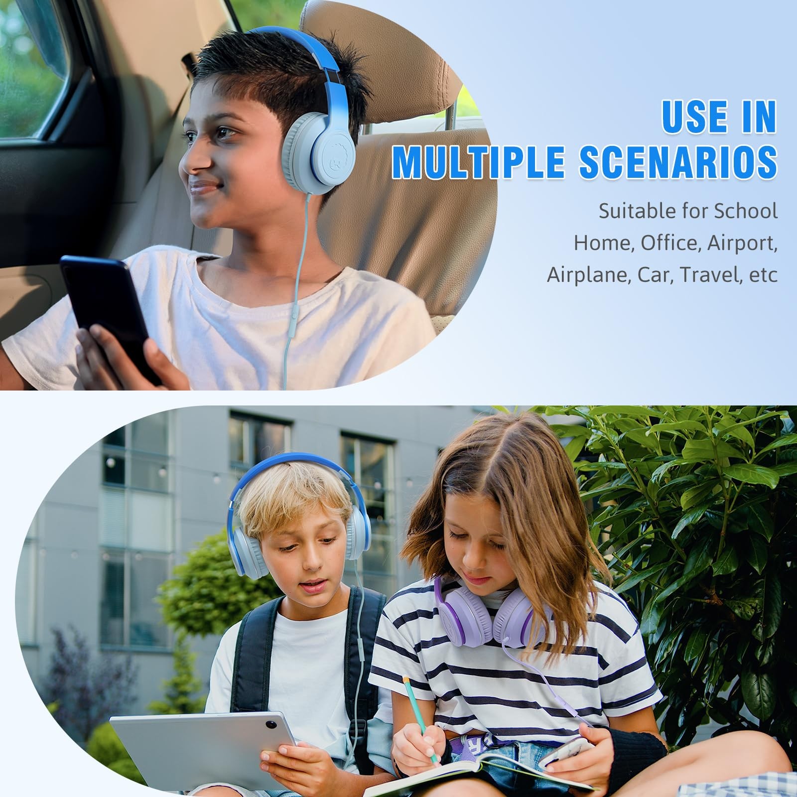 L22 Wired Headphones for Kids Girls Boys Women with Microphone, Foldable 3.5m…