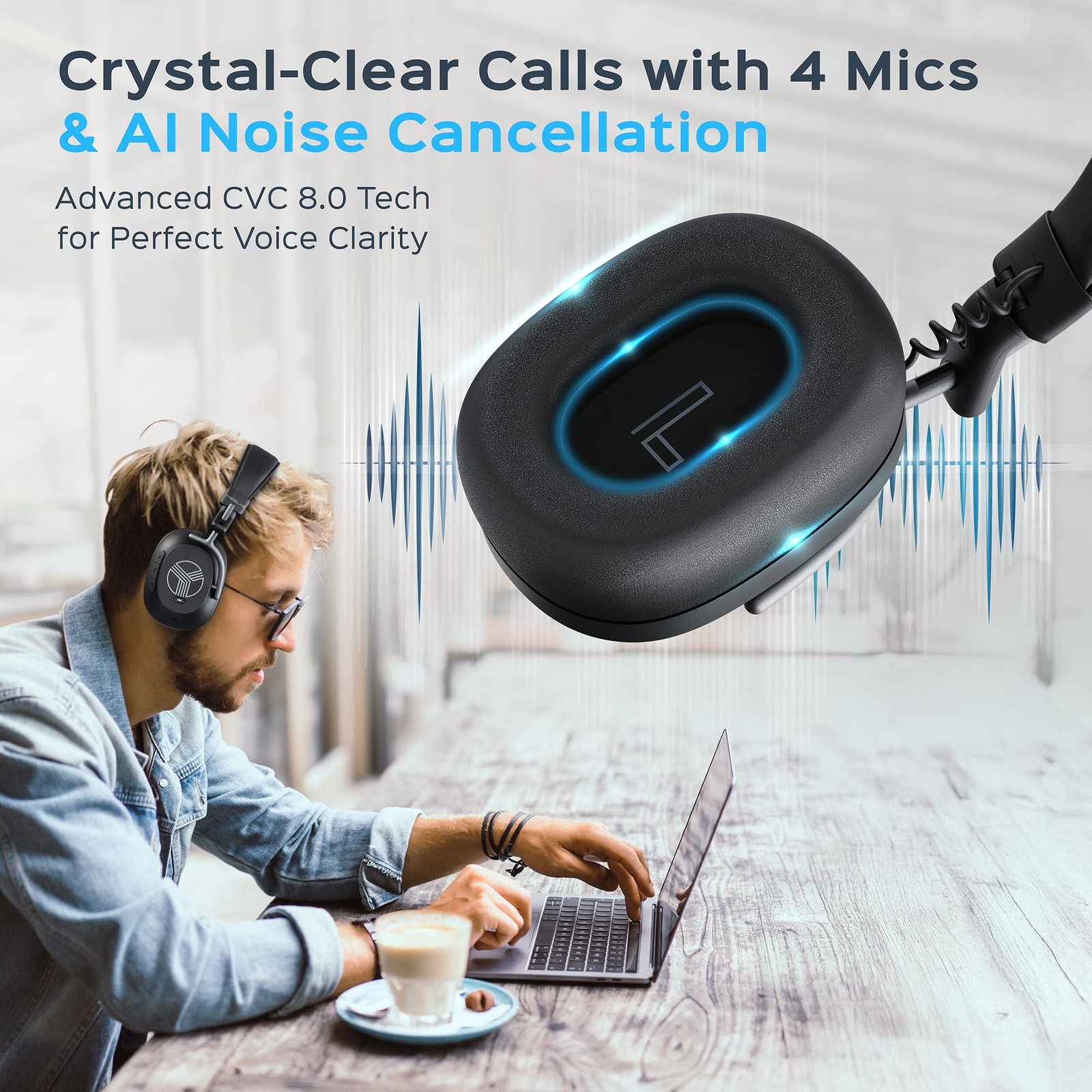 TREBLAB U5 – Hybrid Active Noise Cancelling Headphones Over-Ear 55 Playtime