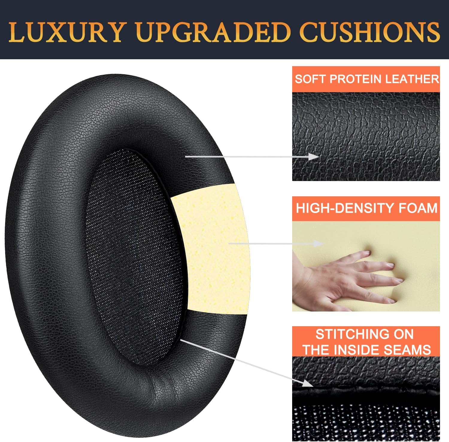 Earpads for Sony WH-1000XM3 Over-Ear Headphones, Softer Protein Leather, Noise I