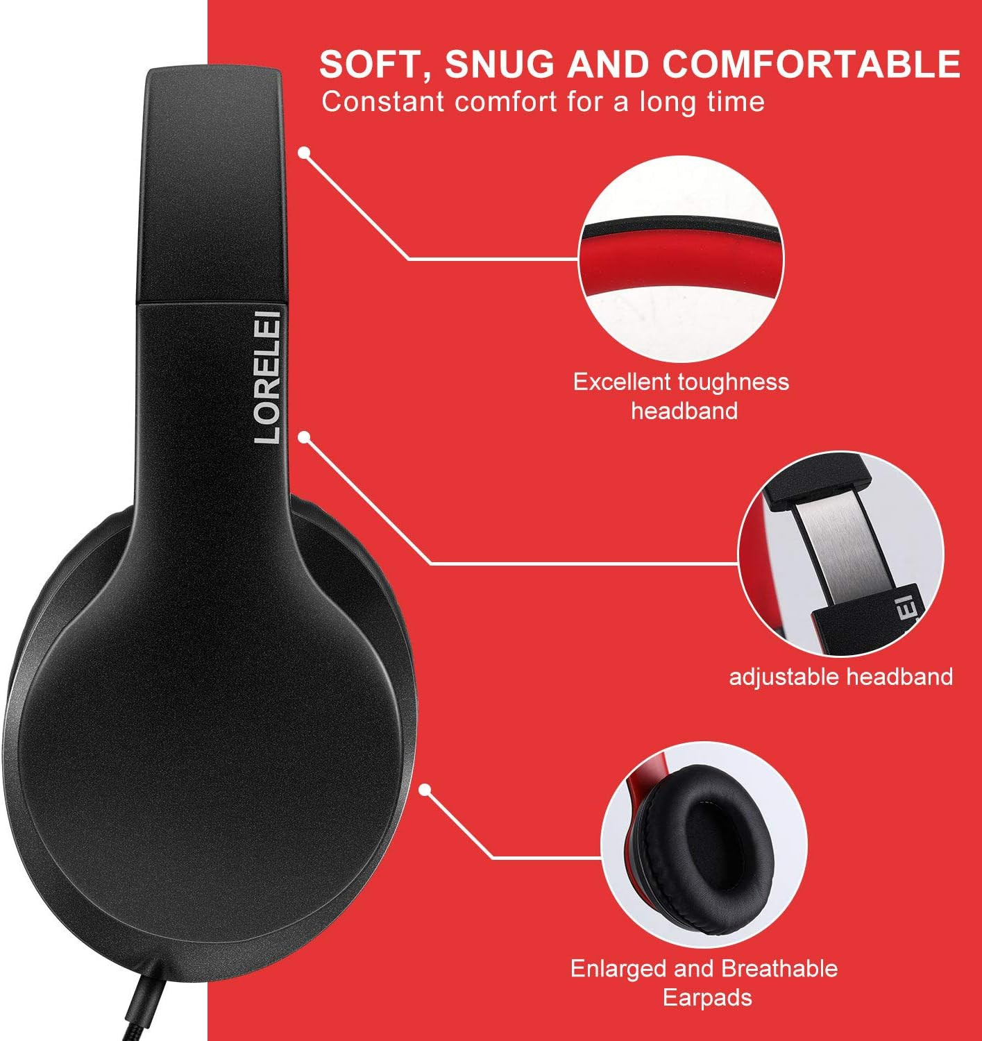 X6 Over-Ear Headphones with Microphone, Lightweight Foldable & Portable Stereo B