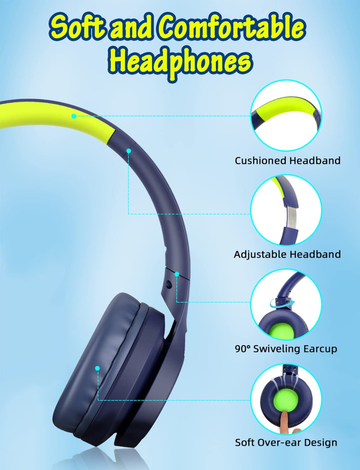 Wired Kids Headphones with Microphone, Limited Volume 85dB, Over Ear Design for