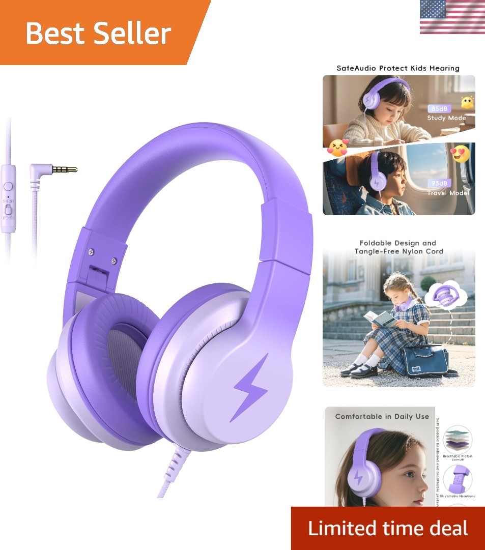 Lightweight Foldable Kids Headphones with 85dB Volume Control – Modern Design