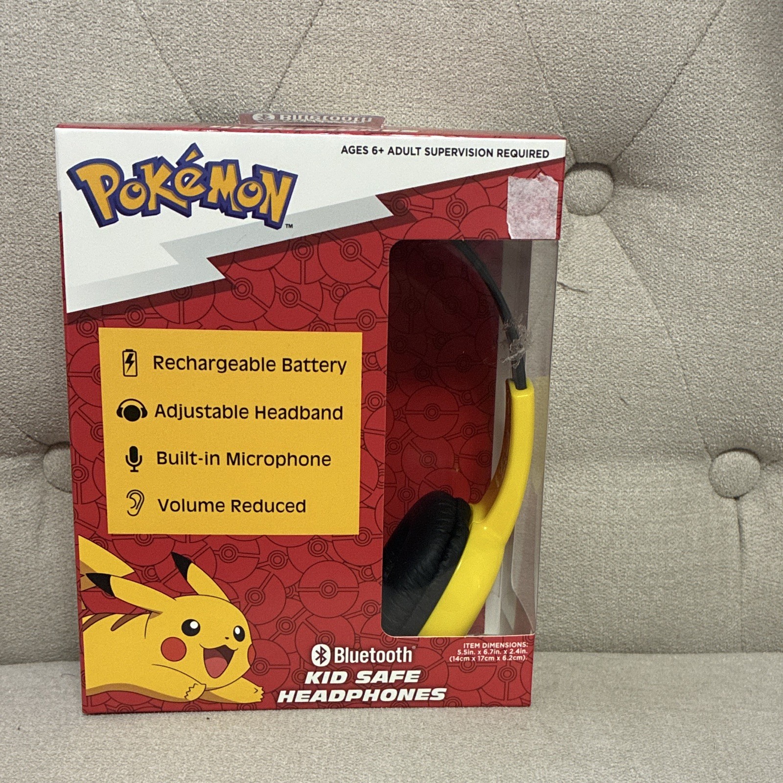 Tech2Go Pokémon Bluetooth Kids Headphones Volume Limit Mic Yellow/Black