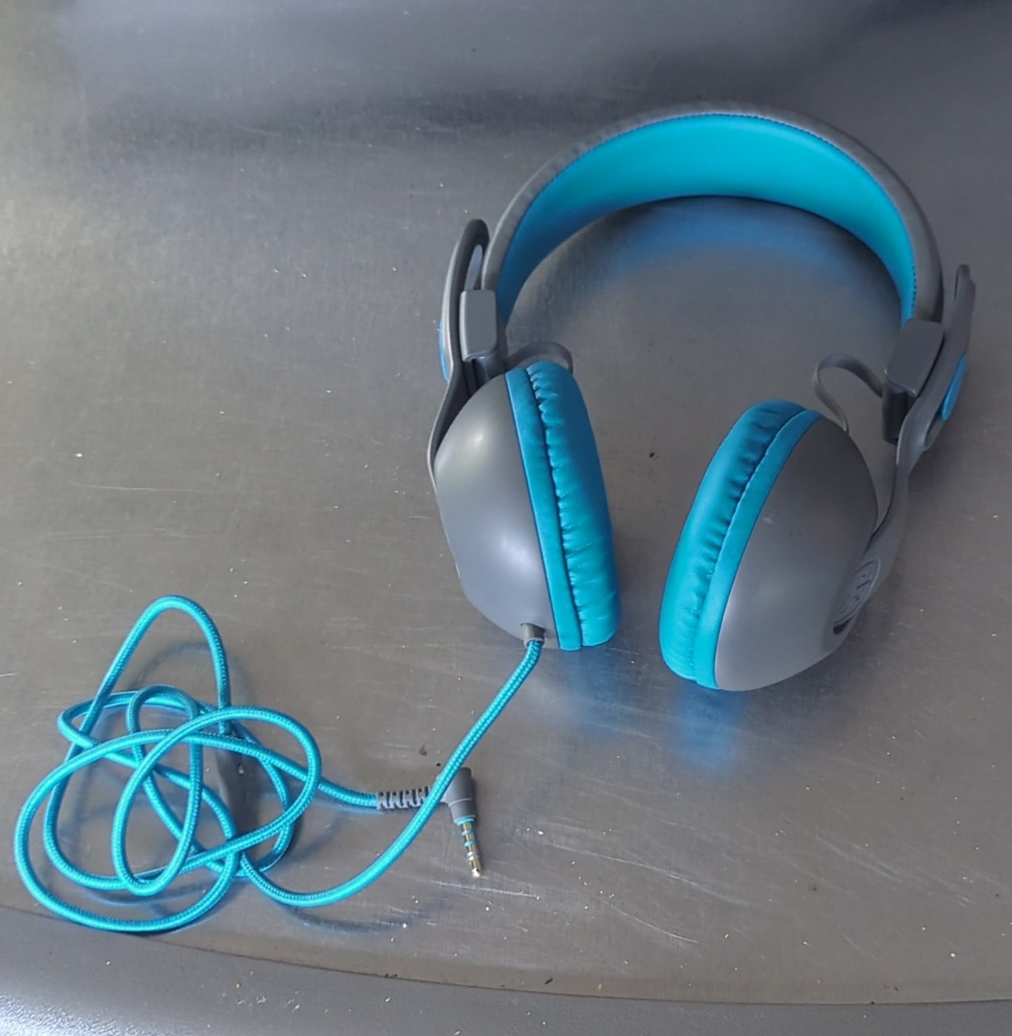 JLab JBuddies Wired On-Ear Headphones 3.5mm Gray/Blue 40mm Adj Band 3ft