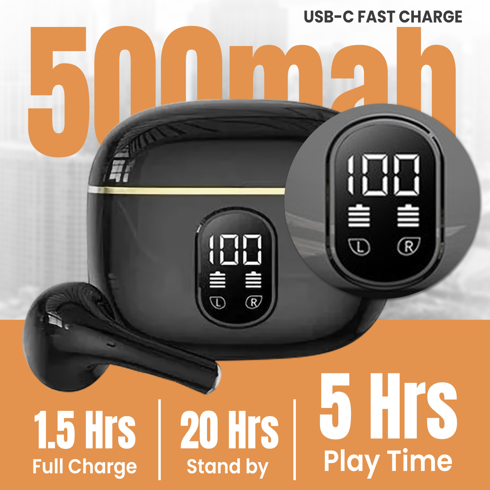 Trucker Bluetooth Headset Wireless Dual Mic Noise Cancelling Earpiece Earbuds